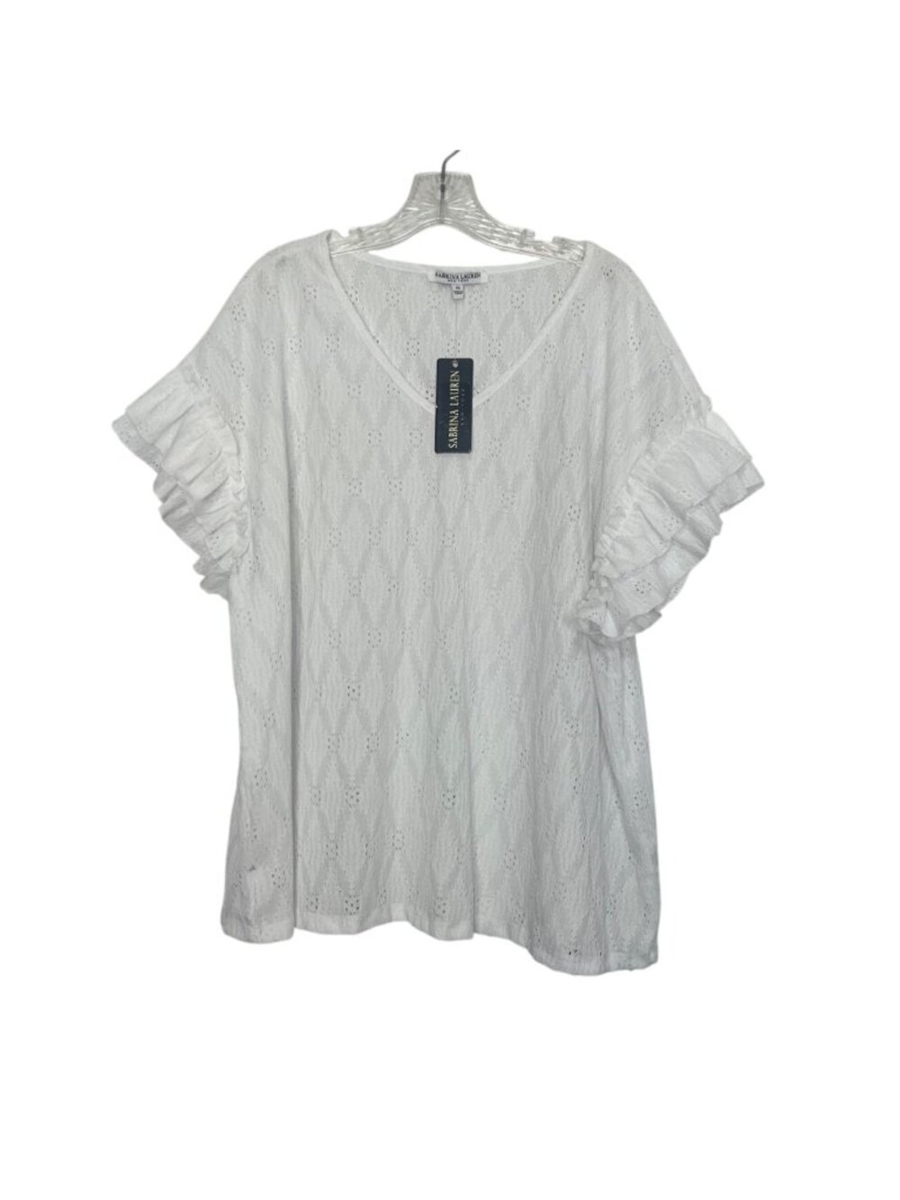 Sabrina Lauren Eyelet Ruffle Sleeve Top Womens White 3X New